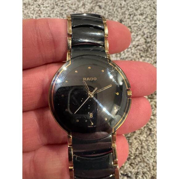 Rado Other - Rado Diastar Black Ceramic & Yellow Gold Watch 129.0300.3 Works New Battery